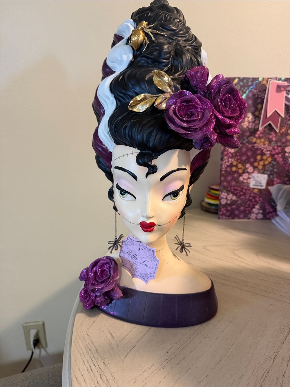 Bella Luxx Black, Purple & Gold Decorative Bust with Floral Accents